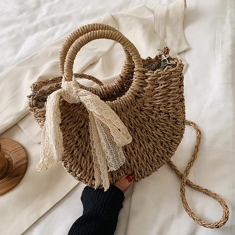 Panier sac à main en paille tressée fait main