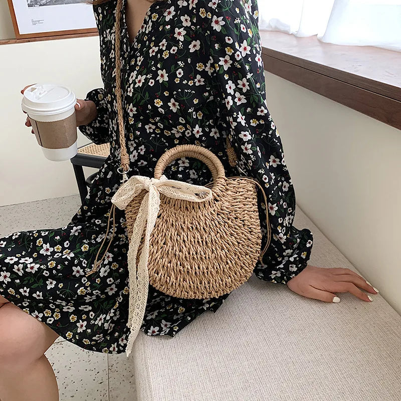 Panier sac à main en paille tressée fait main