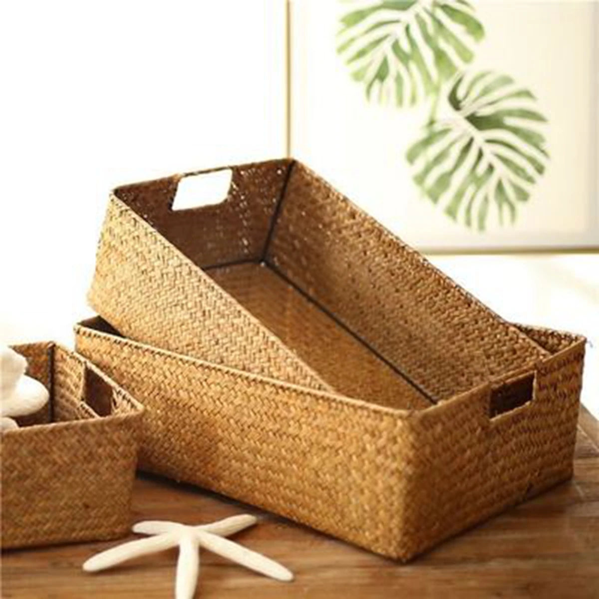 Panier de rangement en paille de mer tressée - Jacinthe d'eau
