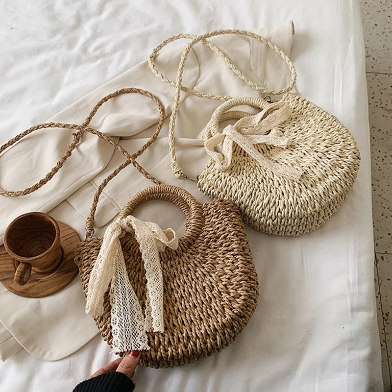 Panier sac à main en paille tressée fait main