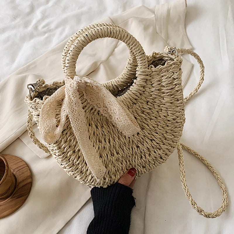 Panier sac à main en paille tressée fait main