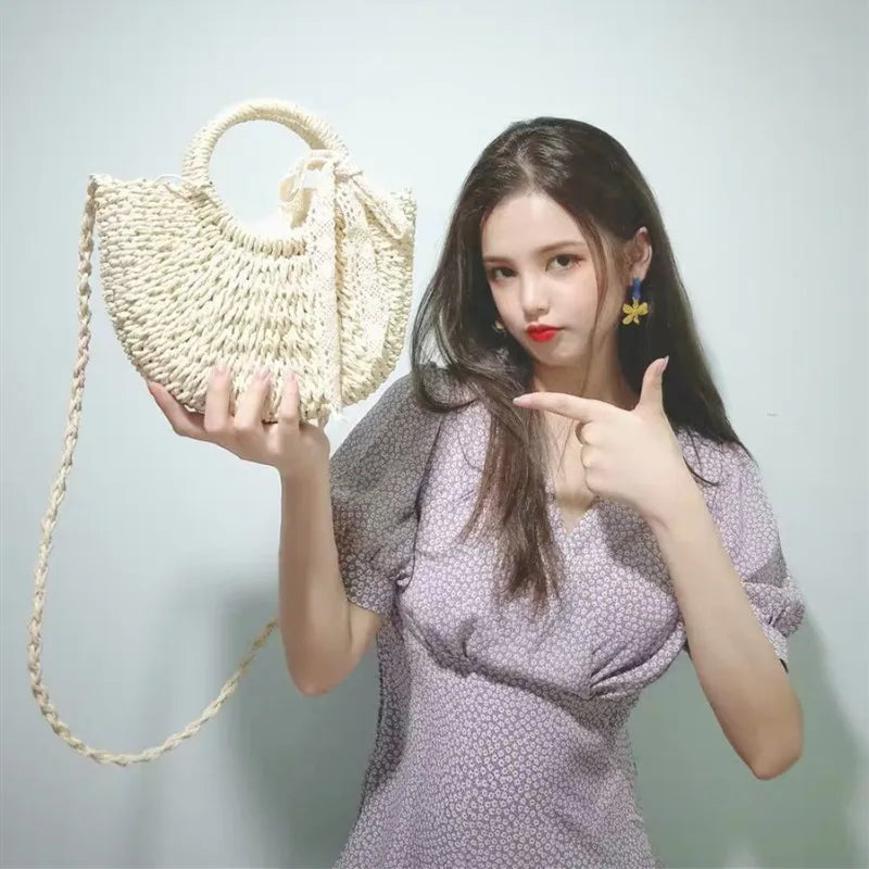 Panier sac à main en paille tressée fait main