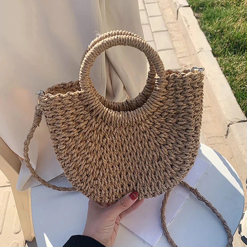 Panier sac à main en paille tressée fait main