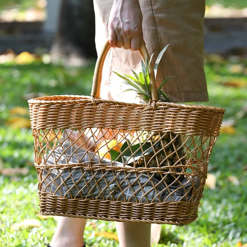 Panier de courses en imitation rotin tressé – élégant, ajouré et multifonction