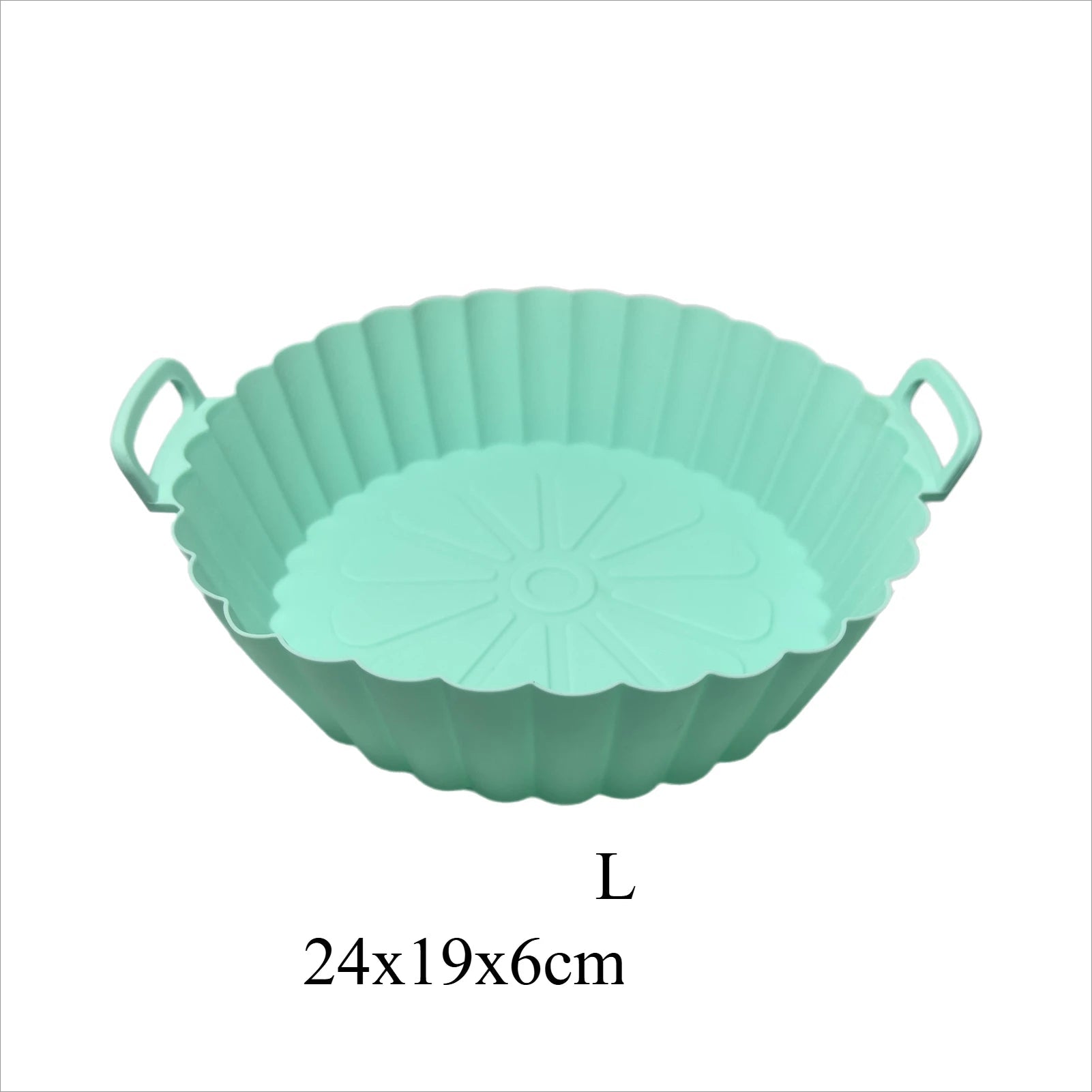 Un panier en silicone pour airfryer couleur vert + dimensions