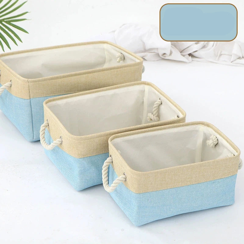 Panier de rangement pliable en lin – Boîte de rangement avec poignées en corde