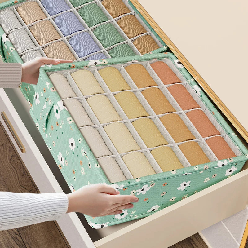 Panier organisateur de rangement en tissu Oxford – Motif fleuri vert menthe