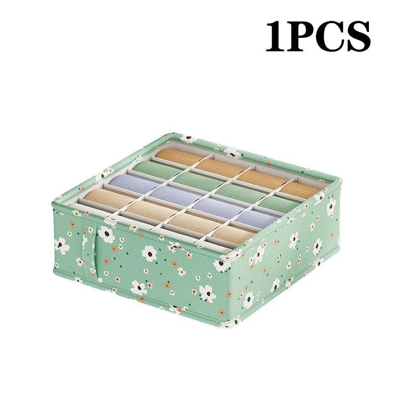 Panier organisateur de rangement en tissu Oxford – Motif fleuri vert menthe