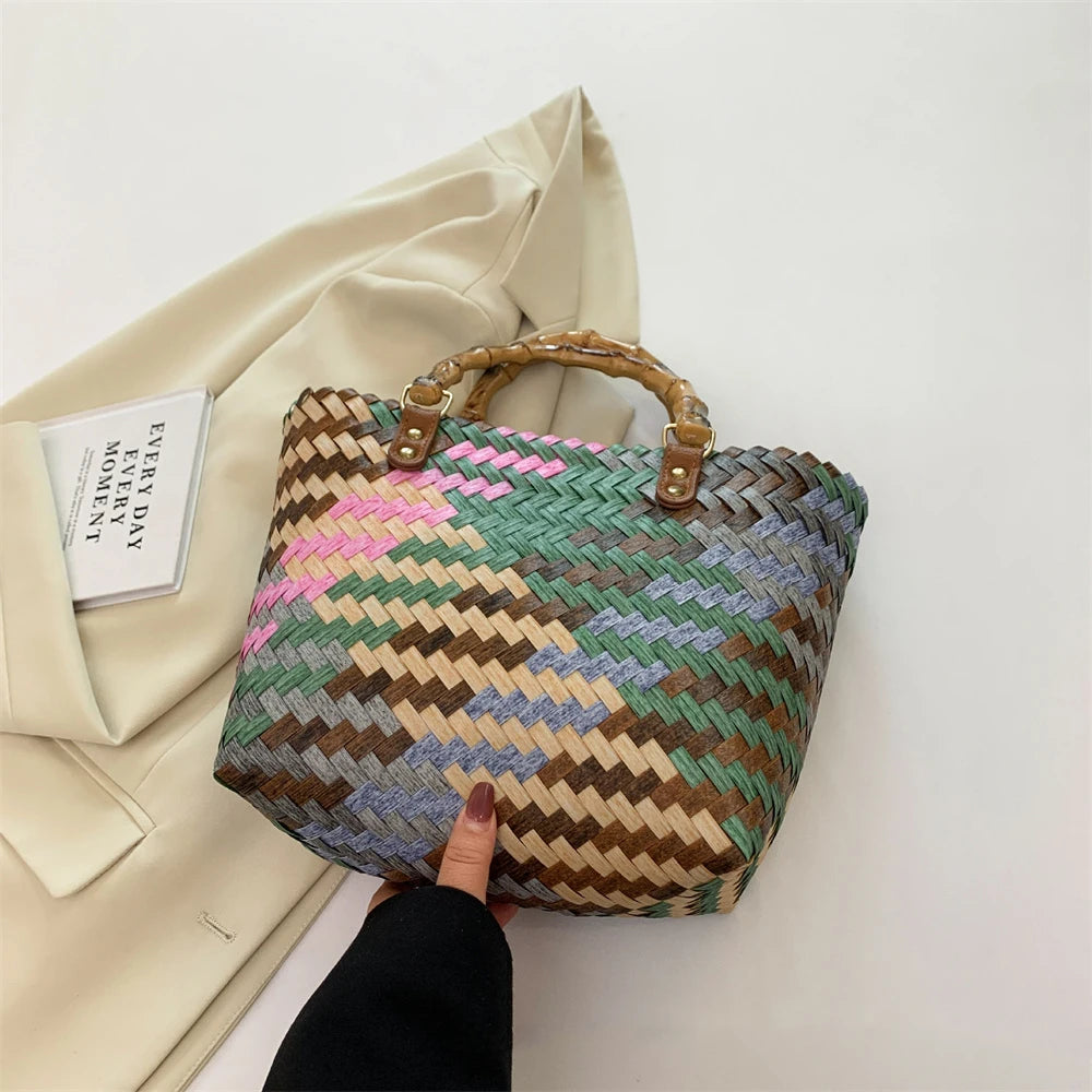 Panier sac à main tressé | Imitation rotin rétro