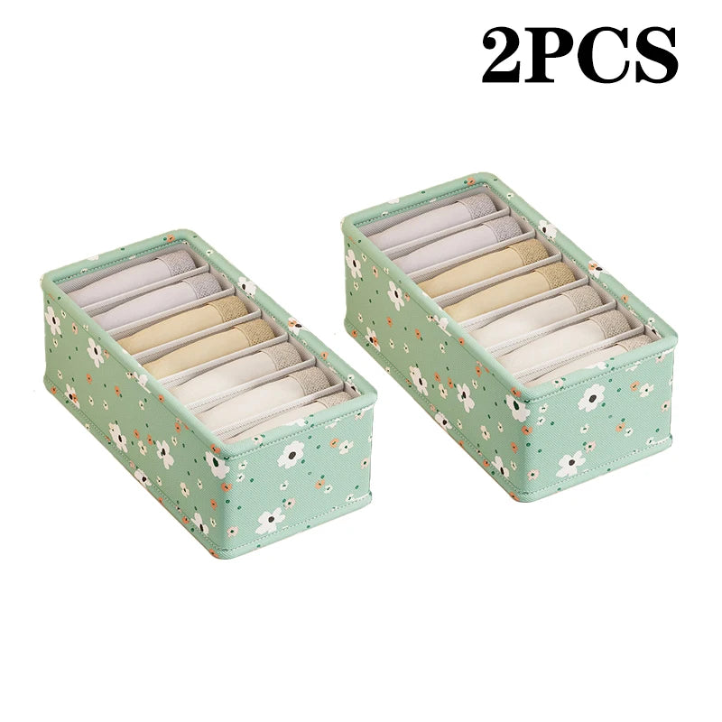 Panier organisateur de rangement en tissu Oxford – Motif fleuri vert menthe