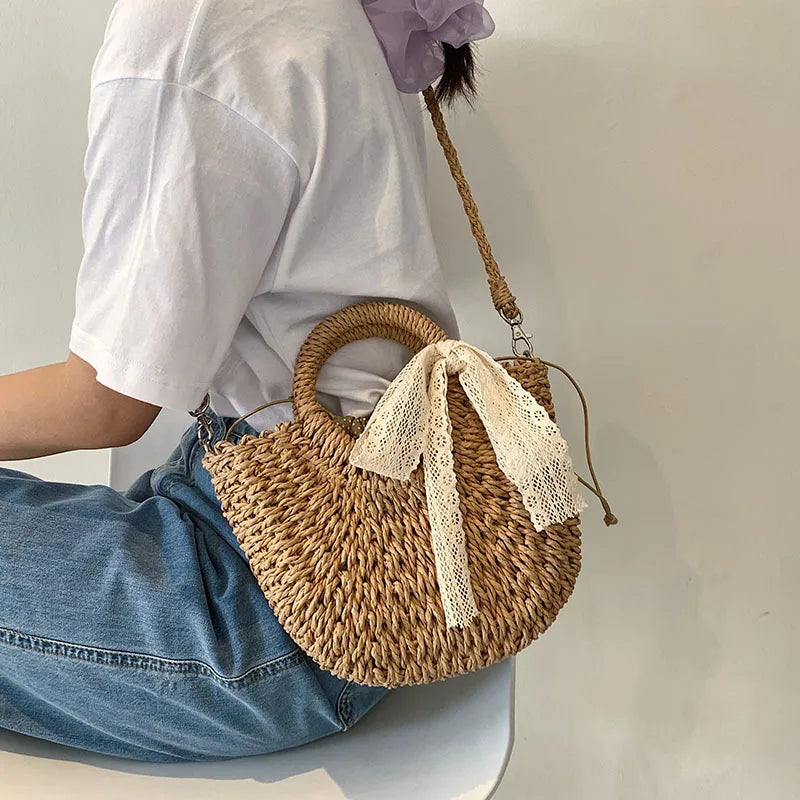 Panier sac à main en paille tressée fait main