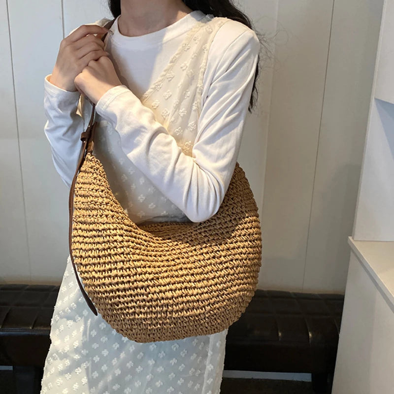 Panier sac à main bandoulière | Raphia tressé