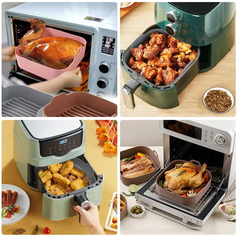 présentation de paniers en silicone pour four et friteuse + nourriture