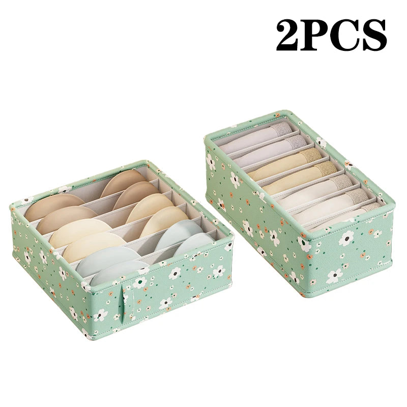 Panier organisateur de rangement en tissu Oxford – Motif fleuri vert menthe