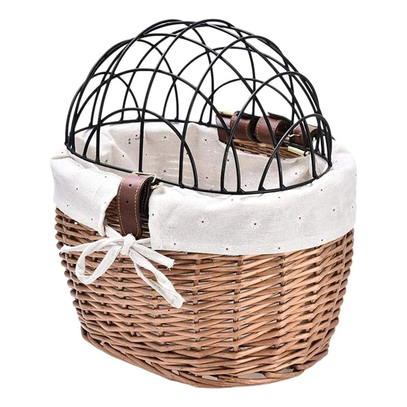 Panier Vélo en Osier avec Couvercle – Transport Animaux & Objets – Fixation Facile Guidon