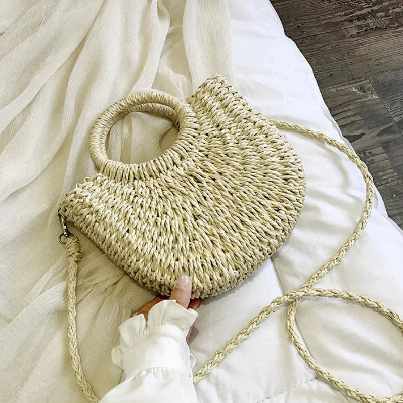 Panier sac à main en paille tressée fait main