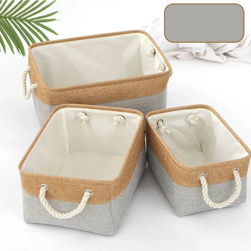 Panier de rangement pliable en lin – Boîte de rangement avec poignées en corde