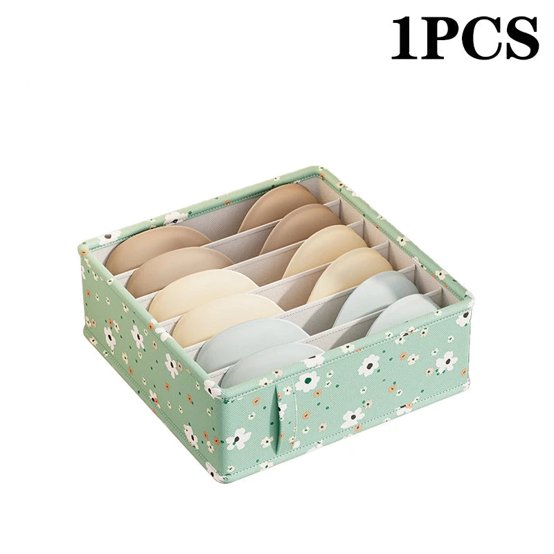 Panier organisateur de rangement en tissu Oxford – Motif fleuri vert menthe