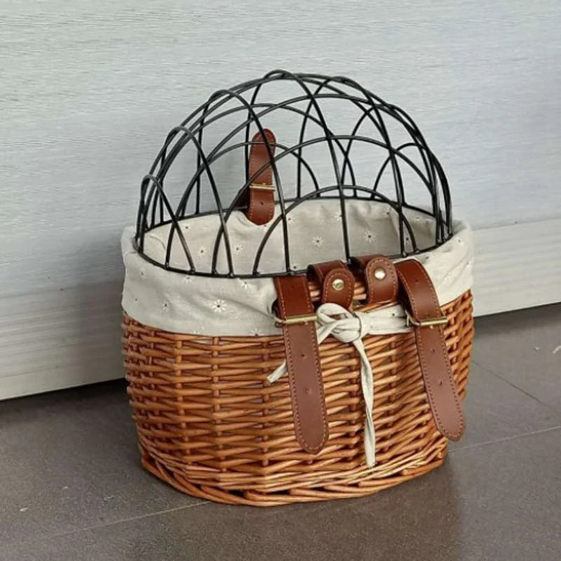 Panier Vélo en Osier avec Couvercle – Transport Animaux & Objets – Fixation Facile Guidon