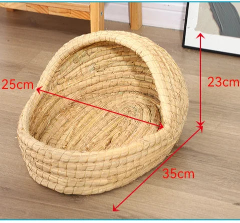 Panier Nid en Herbe Tressée pour Chat, Chaton et Petit Chien