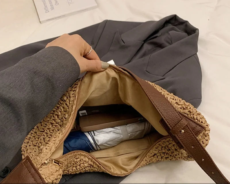Panier sac à main bandoulière | Raphia tressé