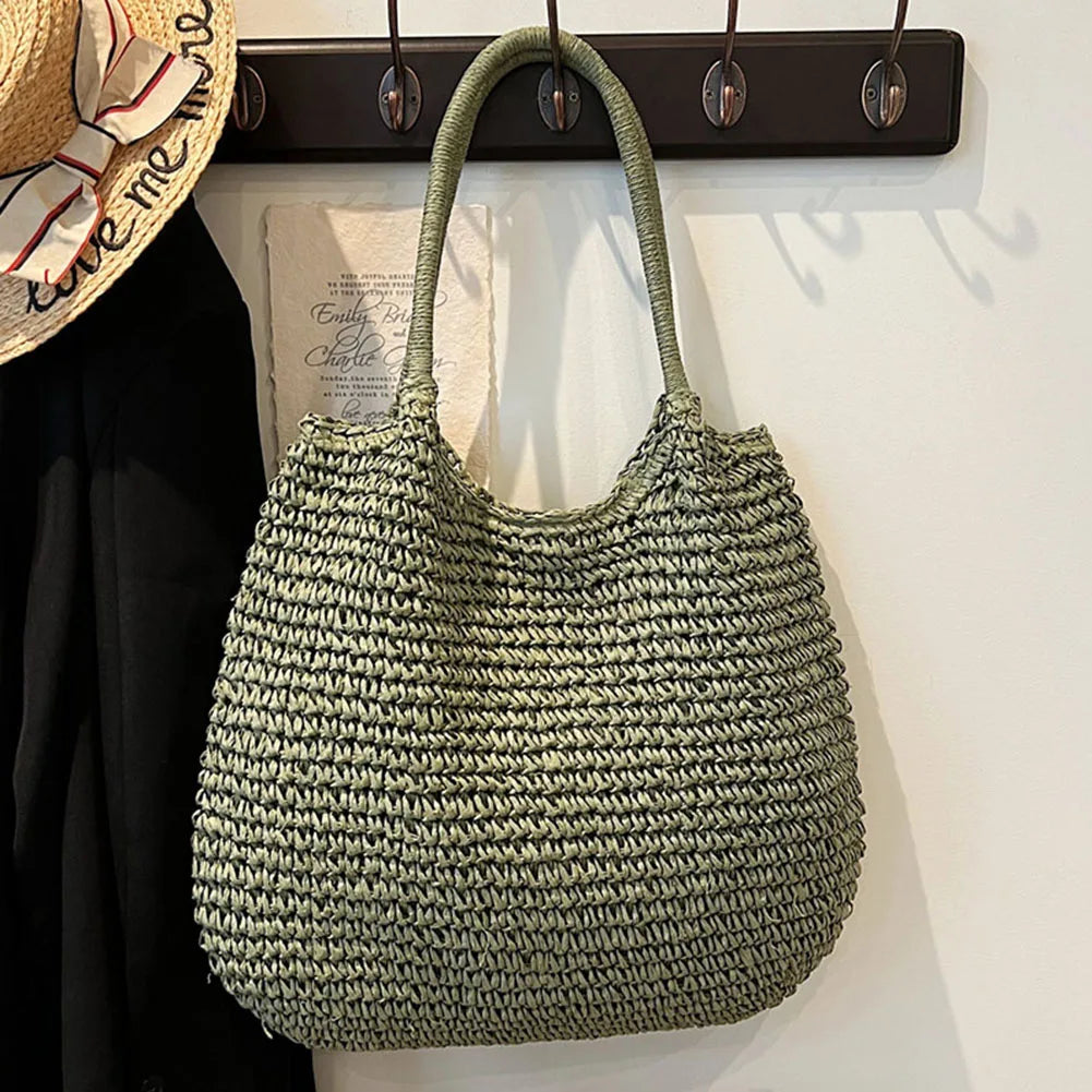Panier cabas en paille tressée vintage