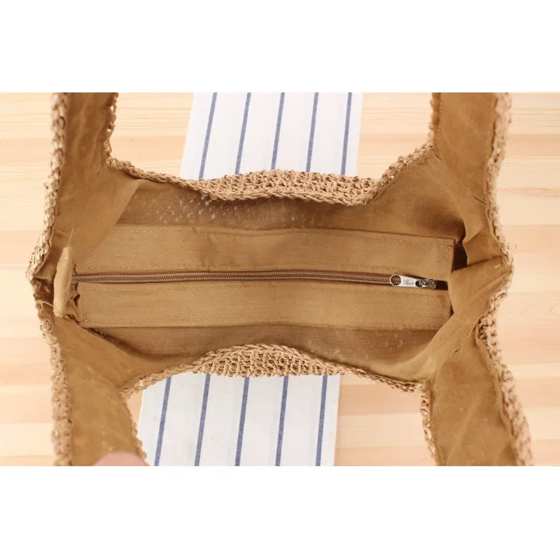 Panier sac cabas en paille tissée