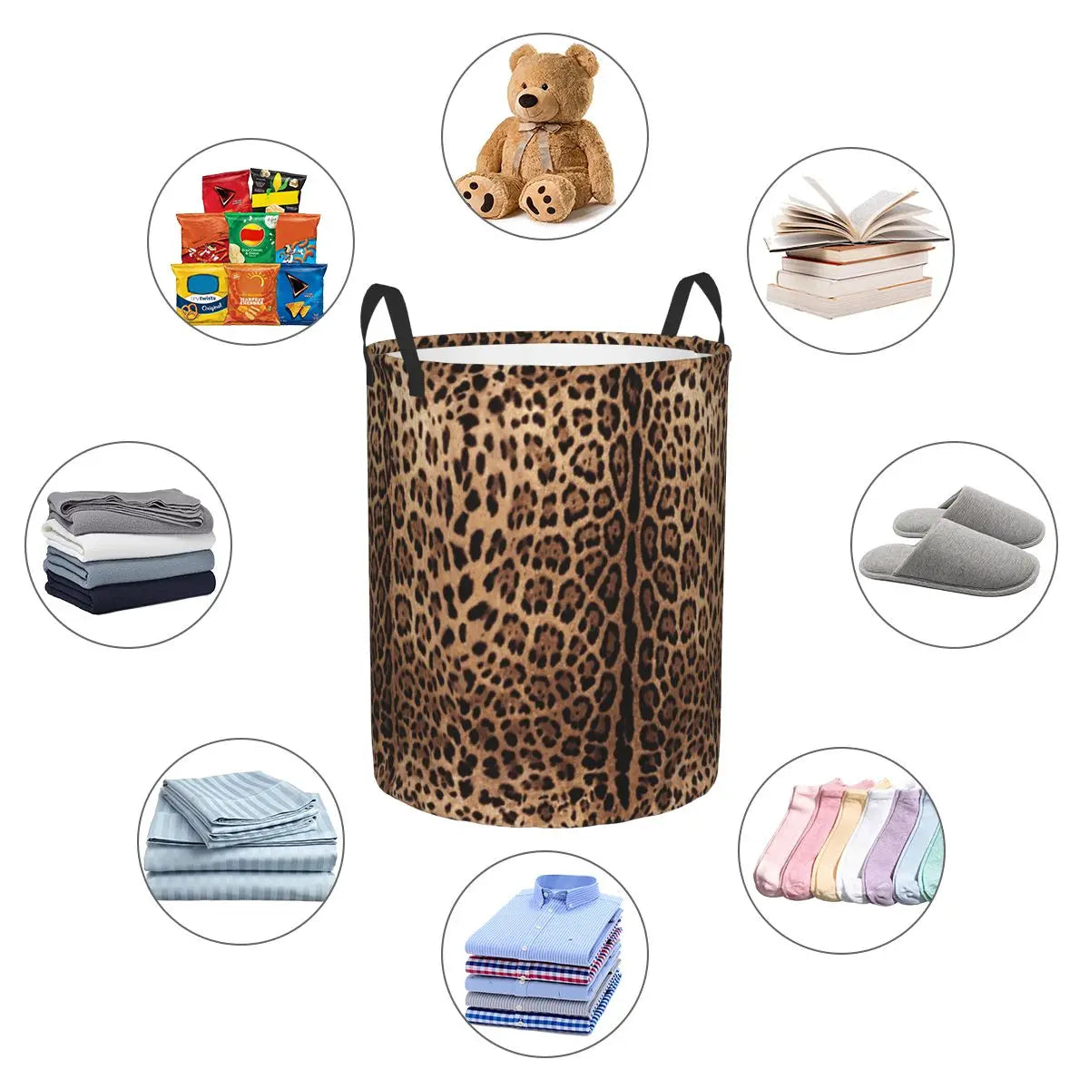 Panier à linge pliable imprimé léopard | Rangement pratique et tendance