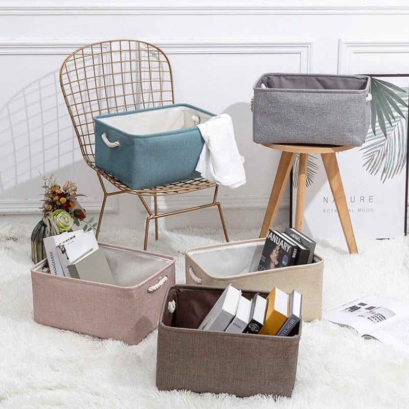 Panier de rangement en lin et coton – Organiseur pliable avec poignées