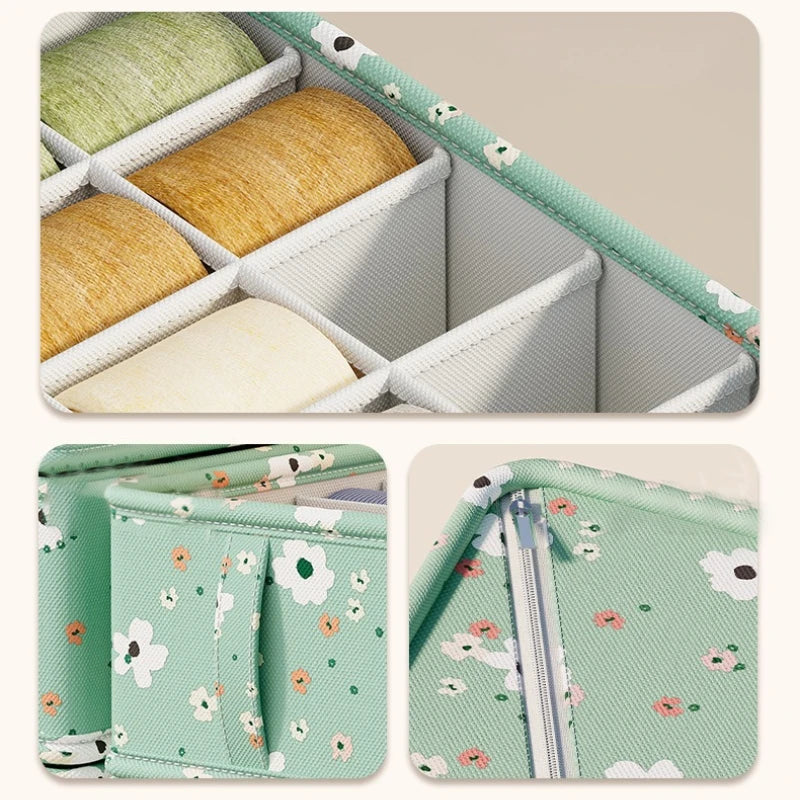 Panier organisateur de rangement en tissu Oxford – Motif fleuri vert menthe