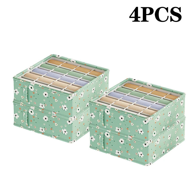 Panier organisateur de rangement en tissu Oxford – Motif fleuri vert menthe