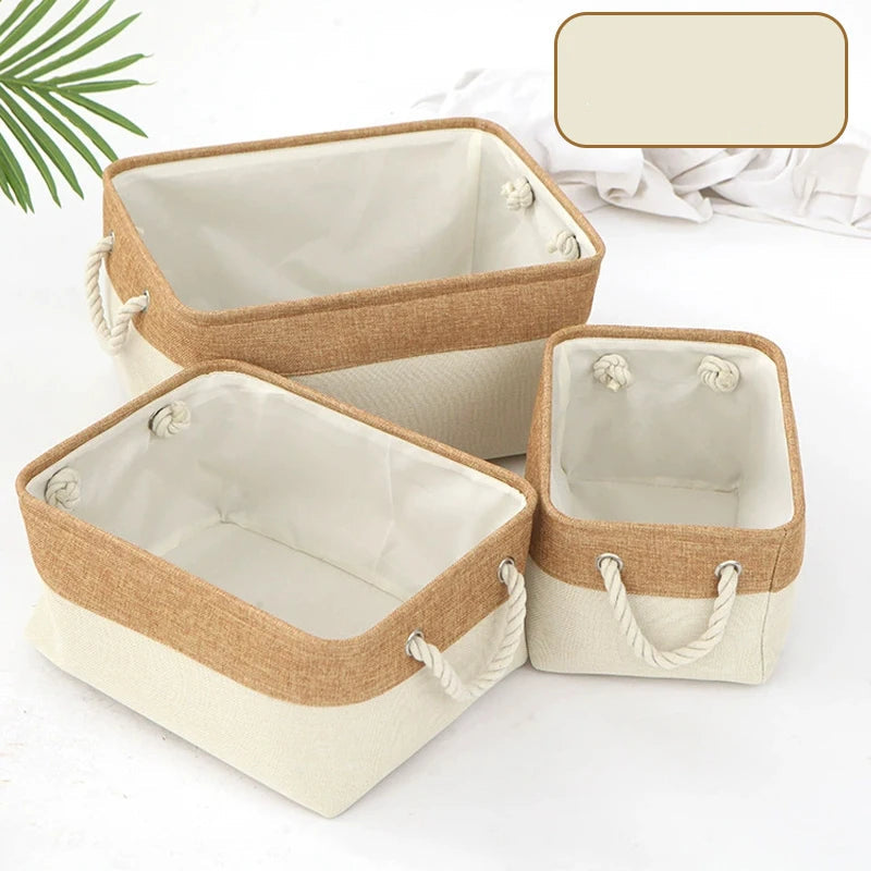 Panier de rangement pliable en lin – Boîte de rangement avec poignées en corde