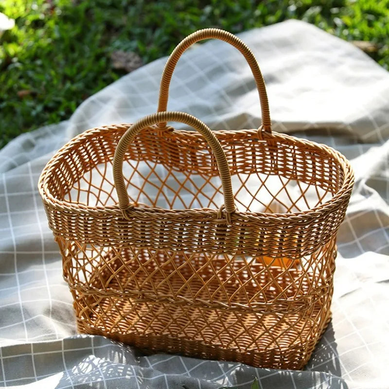 Panier de courses en imitation rotin tressé – élégant, ajouré et multifonction