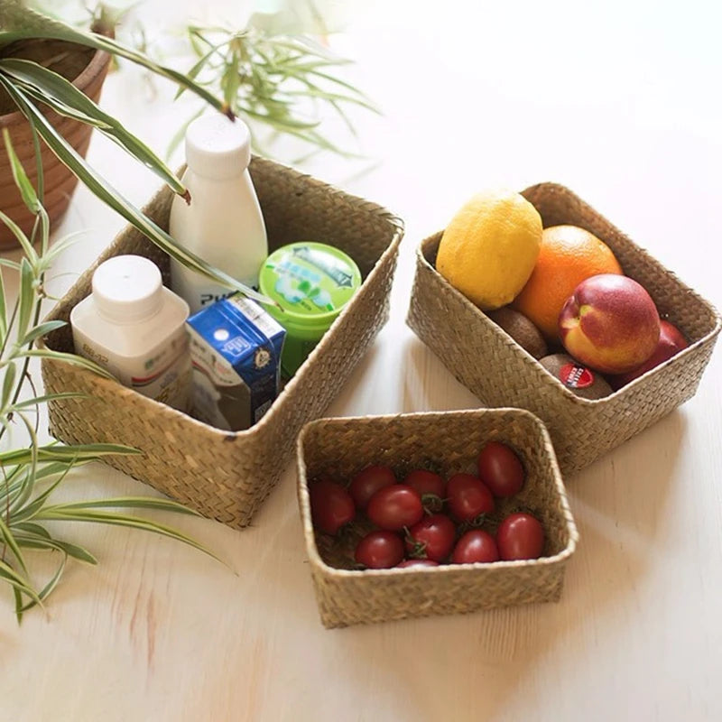 Panier de rangement en osier tissé à la main