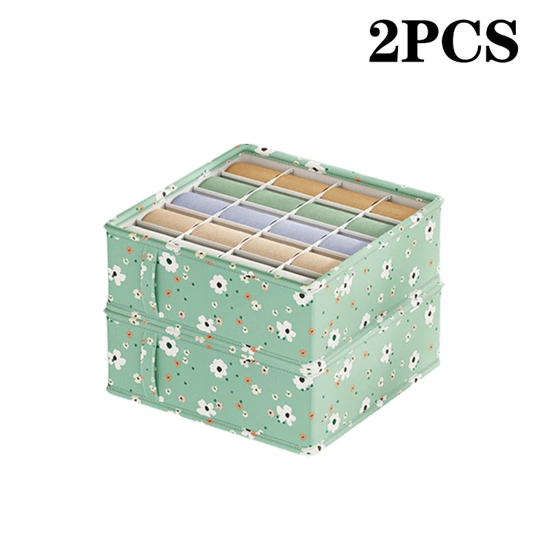 Panier organisateur de rangement en tissu Oxford – Motif fleuri vert menthe
