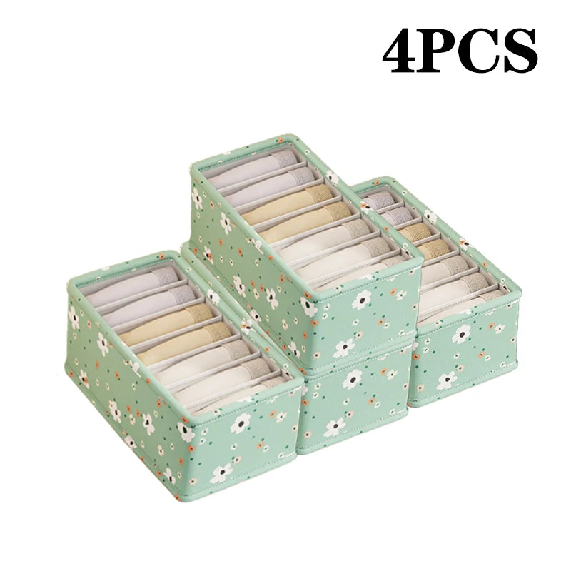 Panier organisateur de rangement en tissu Oxford – Motif fleuri vert menthe