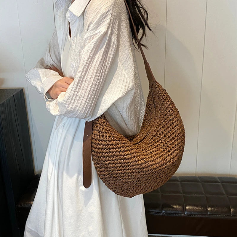 Panier sac à main bandoulière | Raphia tressé