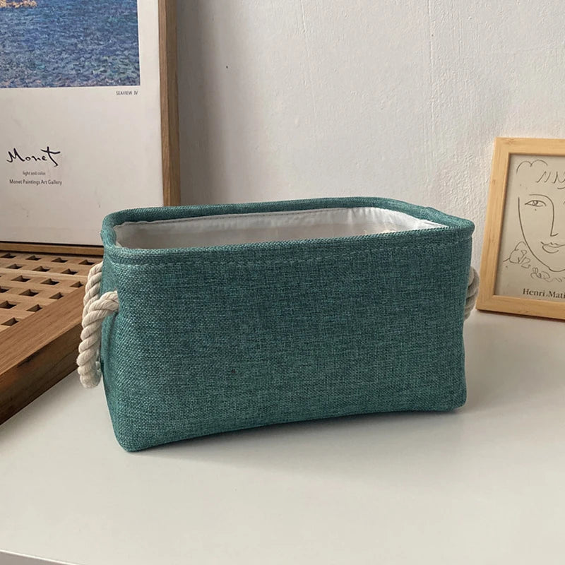 Panier de rangement en lin et coton – Organiseur pliable avec poignées