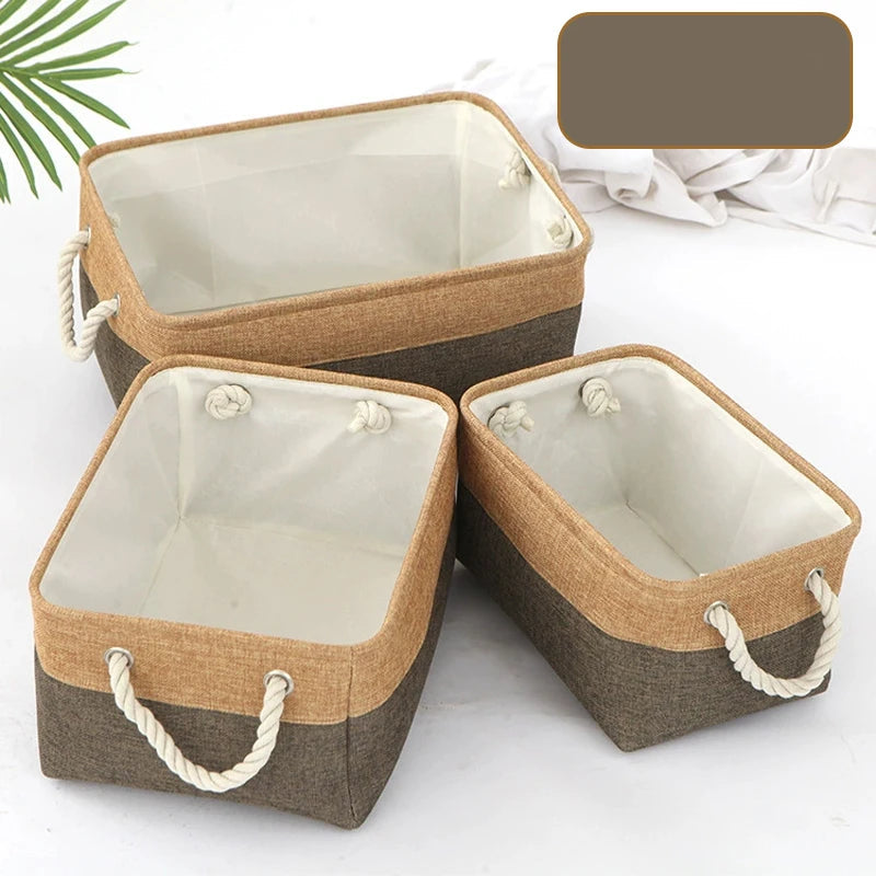 Panier de rangement pliable en lin – Boîte de rangement avec poignées en corde
