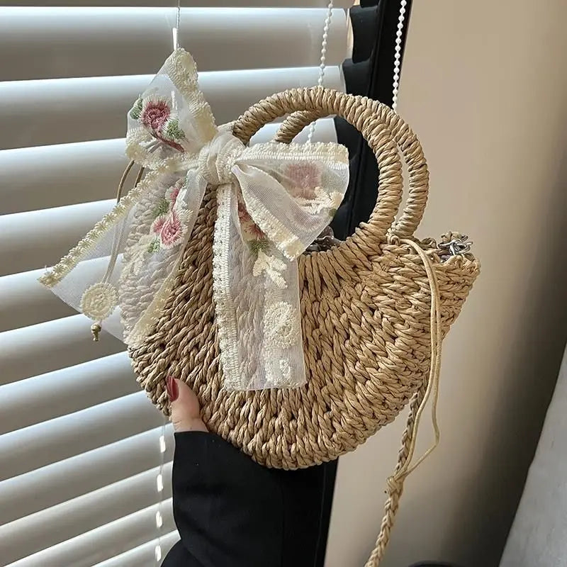 Panier sac à main en paille tressée fait main