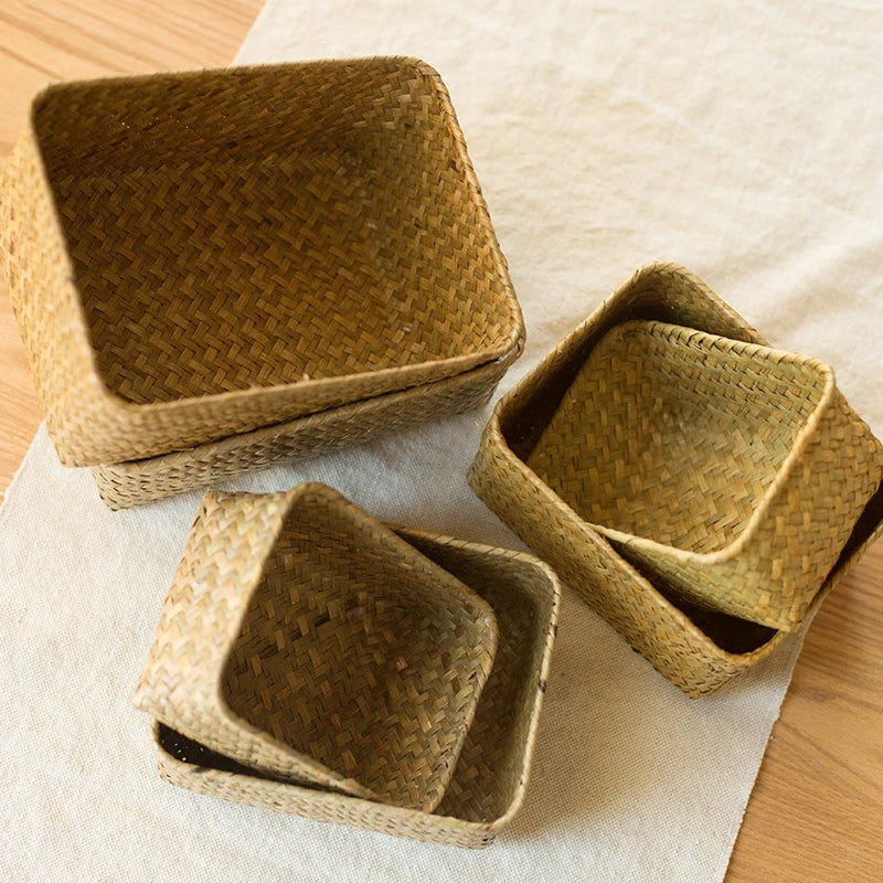 Panier de rangement en osier tissé à la main