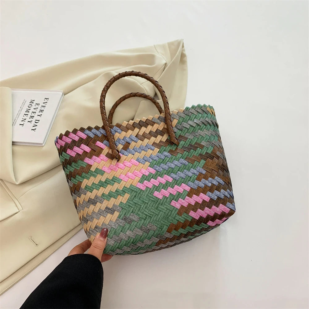 Panier sac à main tressé | Imitation rotin rétro