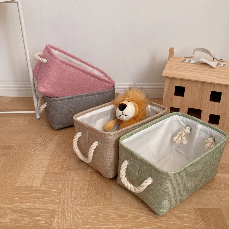 Panier de rangement en lin et coton – Organiseur pliable avec poignées
