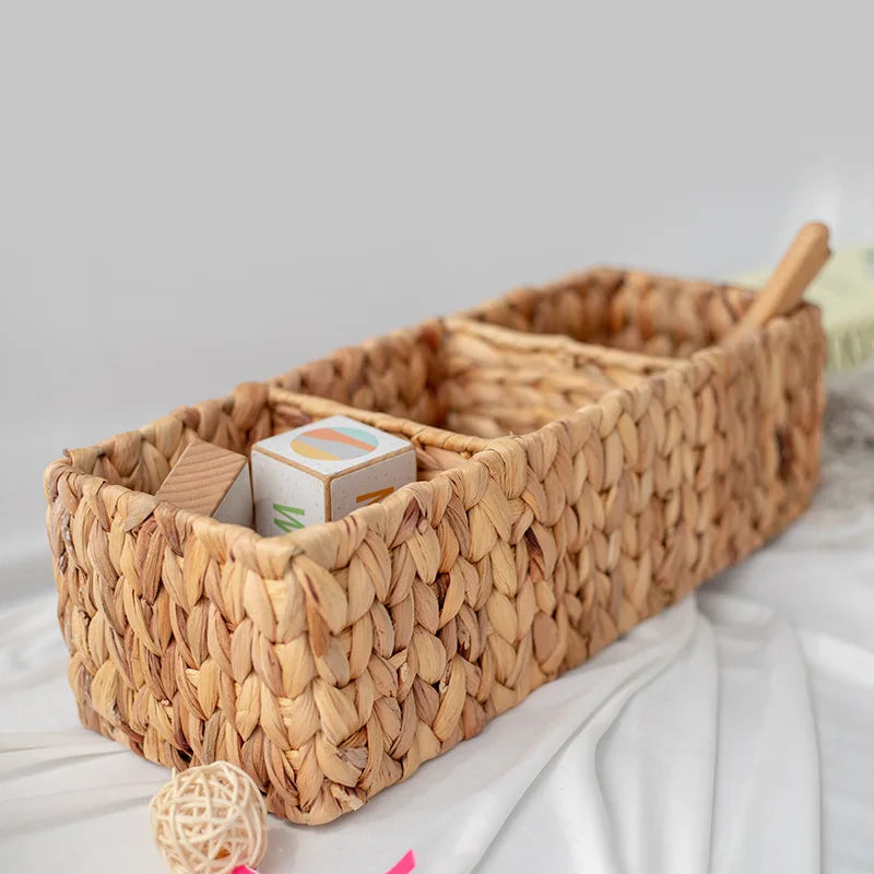Panier de rangement tressé 3 compartiments en herbe de calebasse