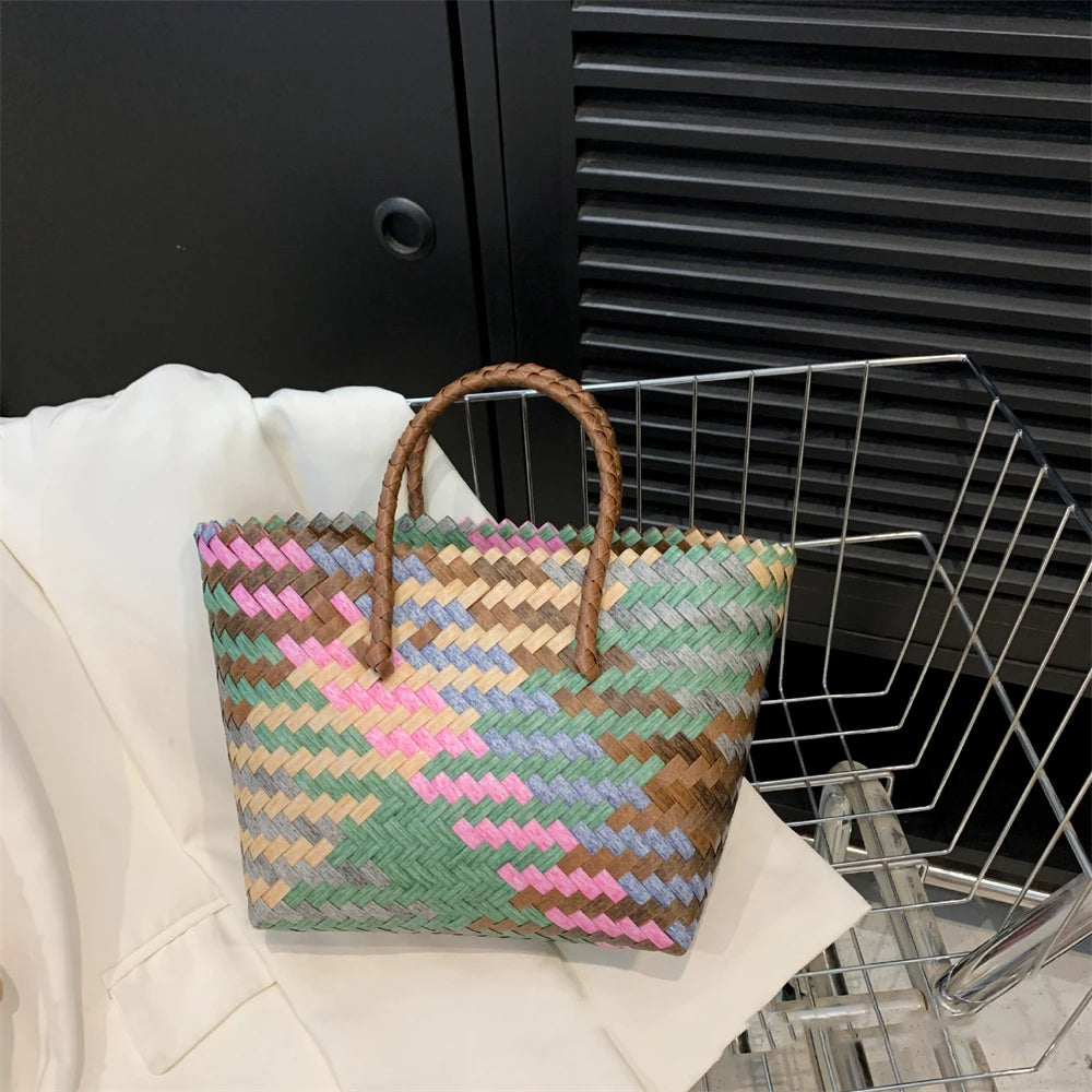 Panier sac à main tressé | Imitation rotin rétro
