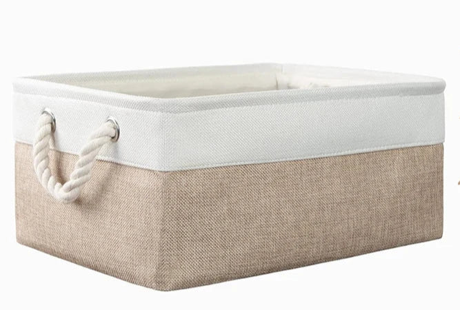 Panier de rangement pliable en lin – Boîte de rangement avec poignées en corde