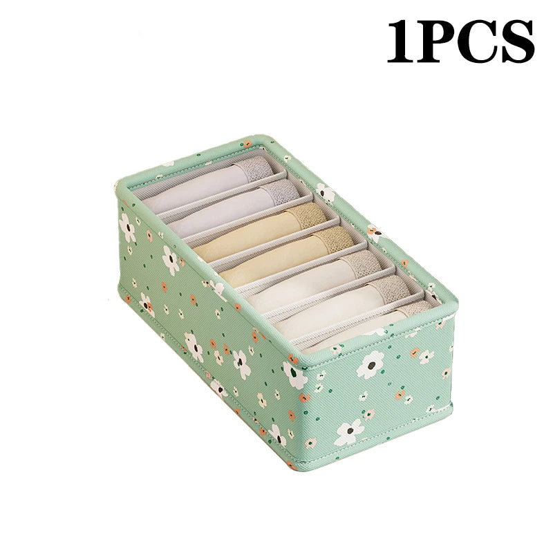 Panier organisateur de rangement en tissu Oxford – Motif fleuri vert menthe