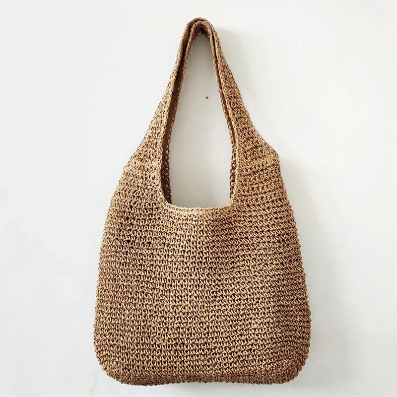 Panier sac cabas en paille tissée