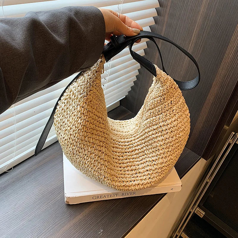 Panier sac à main bandoulière | Raphia tressé