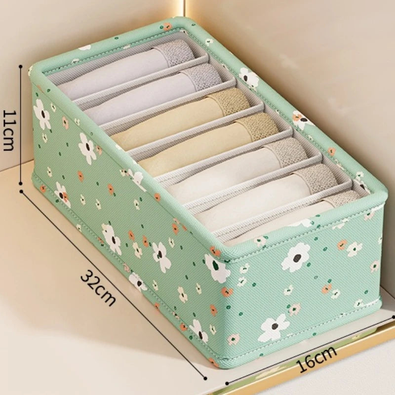 Panier organisateur de rangement en tissu Oxford – Motif fleuri vert menthe